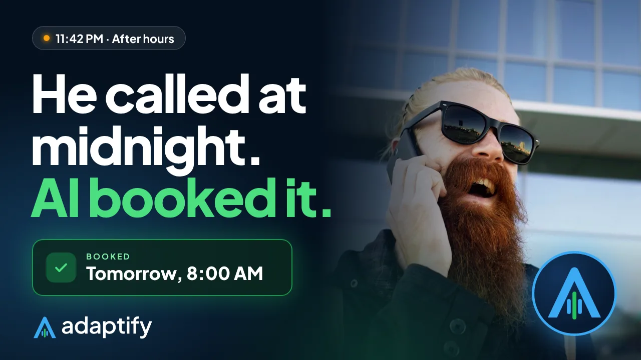 Adaptify AI agent answering an after-hours call and booking the job